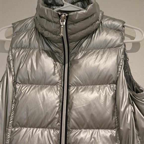 My Anorak Metallic Silver Long-Line Double Zipper Down Puffer Vest, Size XS - Picture 6 of 12